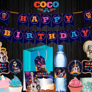 ZESTAW akcesoriów na imprezę Coco, przyjęcie urodzinowe, ozdoby stołu, wydrukowany Coco, cyfrowy Coco, tagi Coco, etykiety Coco, clipart Coco, ozdoby Coco,