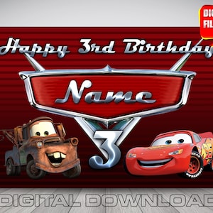 Cars Birthday Party Backdrop Banner (Digital Download)