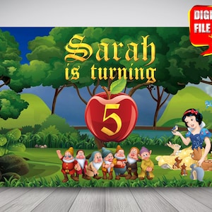 Snow white backdrop banner, disney snow white birthday party, disney princess party decoration party supplies, digital printable snow white