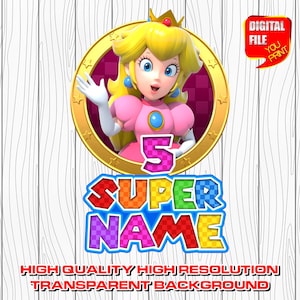 custom mario logo with name, digital mario birthday party logo, personalized super mario party decor centerpices, clipart, invitation, png