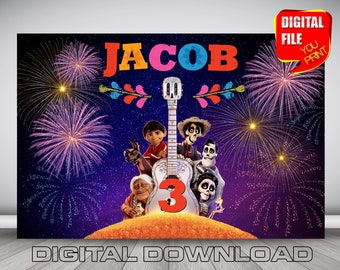 Coco Birthday Backdrop Banner: Personalized Party Decoration (Digital Download)