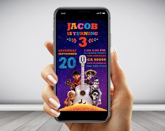 Coco Birthday Invitation, Disney Mobile Invite (Digital JPEG)