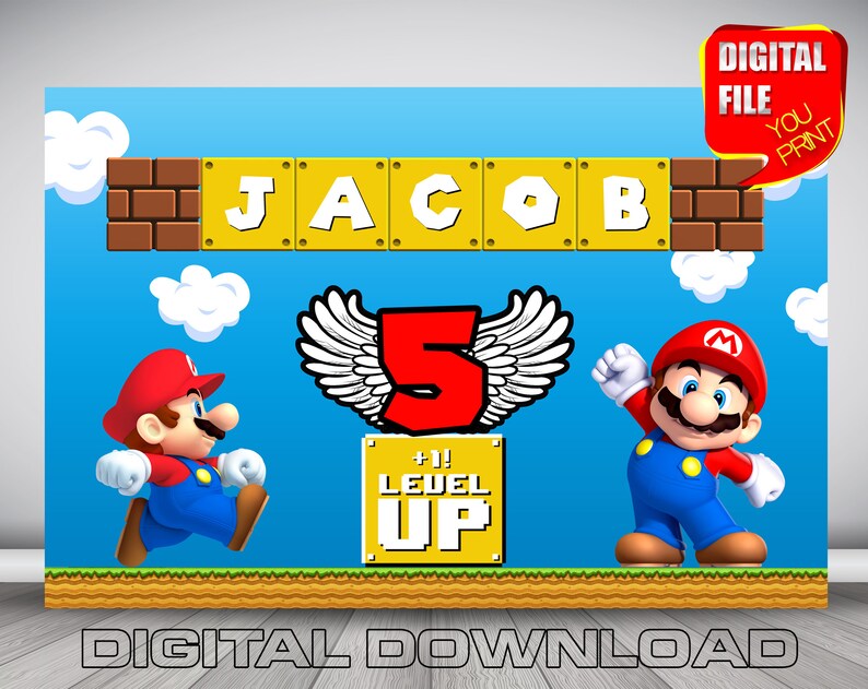 super mario banner mario party decoration printable mario mario party supplies super mario backdrop mario birthday party digital mario