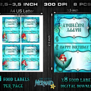 The Little Mermaid Food Labels, Party Supplies, Birthday Party ...