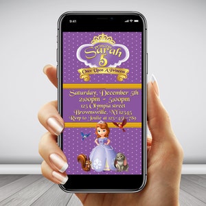 Sofia the first invitation, sofia the first birthday party invitation, sofia princess mobile cell digital birthday party invitation, decor