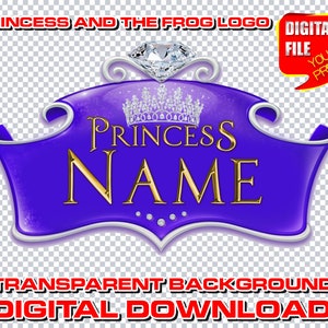 custom prinses tiana en de kikker-logo met naam, gepersonaliseerd custom logo verjaardagsfeestje, digitale prinses en de kikker tiana centerpics