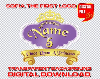 sofia logo with name, digital princess sofia the first birthday party logo, personalized sofia party decor centerpices, clipart logo name