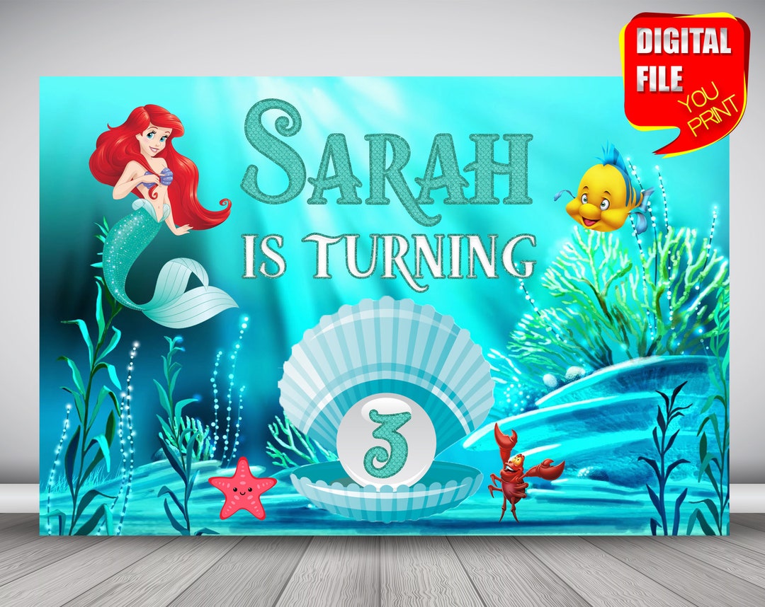 The Little Mermaid Backdrop Banner, Disney Princess Ariel Decoration