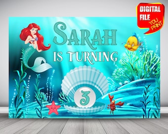 Meerjungfrau Geburtstag Kulisse: Arielle Party Dekoration (Digital Printable)
