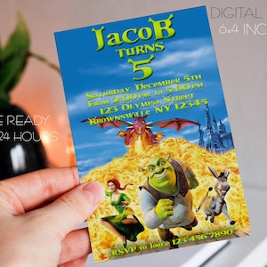 Shrek invitation, digital shrek birthday invitation, disney shrek party invite, shrek party decoration, shrek party supplies, shrek clipart