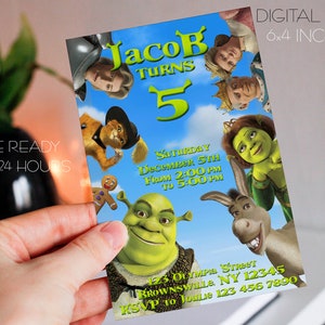 Shrek birthday invitation, shrek digital mobile birthday invitation, shrek party decoration, shrek party supplies, cell phone party invite