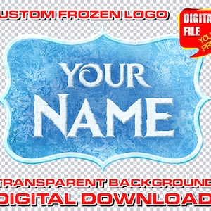 custom frozen logo with name, personalized digital frozen birthday party logo, frozen elsa party decorations centerpices, clipart, printable