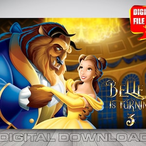 beauty and the beast backdrop banner, digital beauty and the beast birthday backdrop banner, disney princess belle beauty and the beast