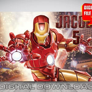 Ironman-banner verjaardagsachtergrond: superheldenfeestdecor (digitale download)