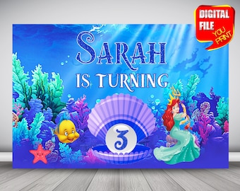 Fondo de cumpleaños de La Sirenita: Decoración para fiesta de Ariel (impresión digital)