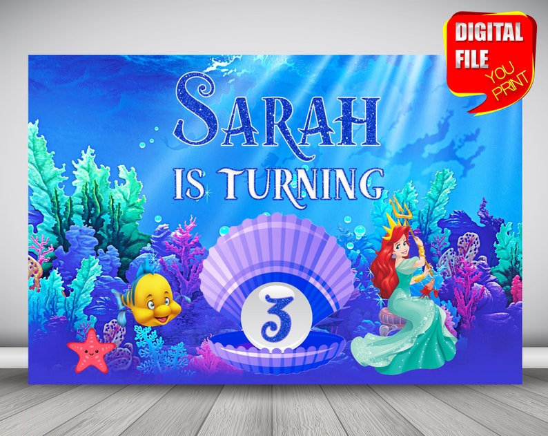 The Little Mermaid Backdrop Banner Digital Printable Mermaid Etsy