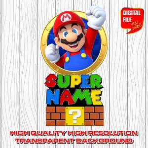 custom mario logo with name, digital mario birthday party logo, personalized super mario party decor centerpices, clipart, invitation, png