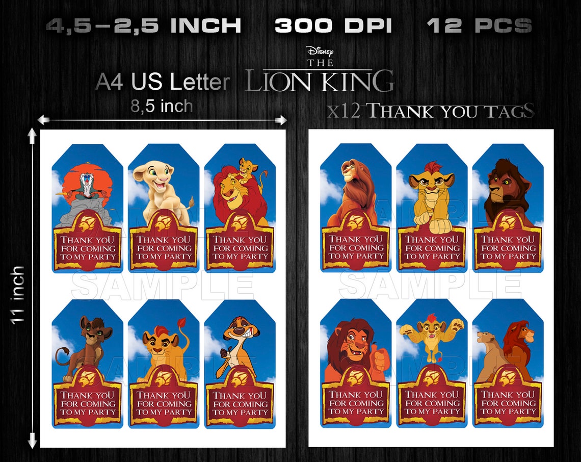 Lion King Favor Tags Digital Lion King Birthday Party Thank Etsy