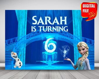 Frozen Birthday Backdrop Banner: Personalized Party Decor (Digital)