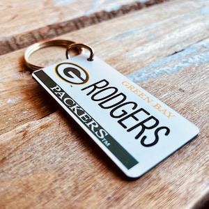 Personalized engraved Green Bay Packers Keychain -Key Ring - Key Tag - Any Name Made to Order