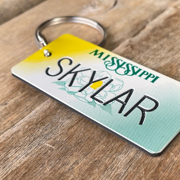 Personalized Mississippi License Plate Engraved Keychain - Key Ring - Key Tag - Any Name Made to Order