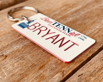 Personalized Bicentennial Tennessee License Plate Replica Keychain - Key Ring - Key Tag - Any Name Made to Order