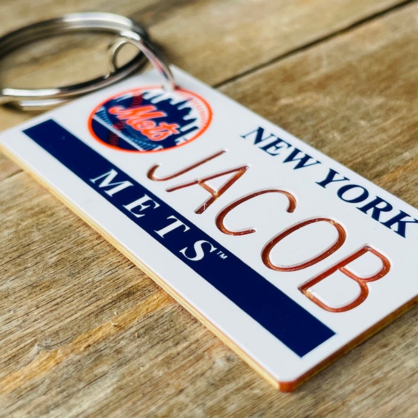 Personalized Engraved New York Mets Keychain - Key Ring - Key Tag - Any Name Made to Order