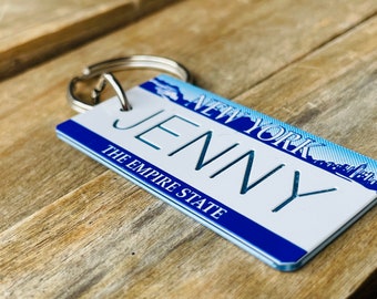 Personalized Engraved New York The Empire State License Plate Keychain Replica - Key Ring - Key Tag - Any Name Made to Order