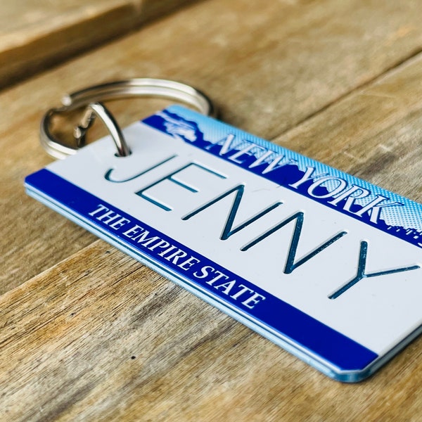 Personalized Engraved New York The Empire State License Plate Keychain Replica - Key Ring - Key Tag - Any Name Made to Order