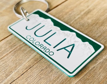 Personalized Colorado License Plate Engraved Keychain - Key Ring - Key Tag - Any Name made to Order