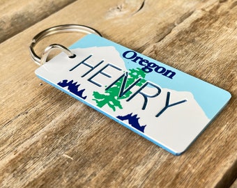 Personalized Oregon License Plate Engraved Keychain - Key Ring - Key Tag - Any Name Made to Order