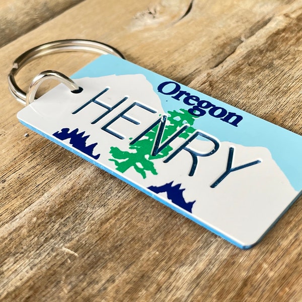 Personalized Oregon License Plate Engraved Keychain - Key Ring - Key Tag - Any Name Made to Order