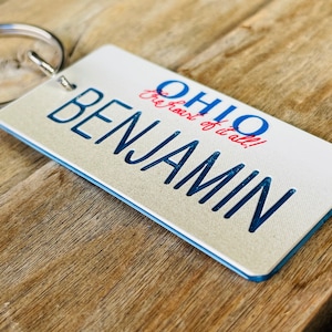 Personalized Ohio License Plate Engraved Keychain - Key ring - Key Tag - Any Name Made to Order