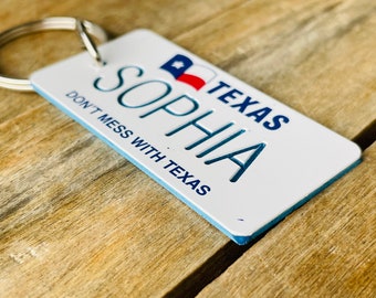 Personalized Engraved Texas State License Plate Replica Keychain - Key ring - Key Tag - Any Name Made to Order