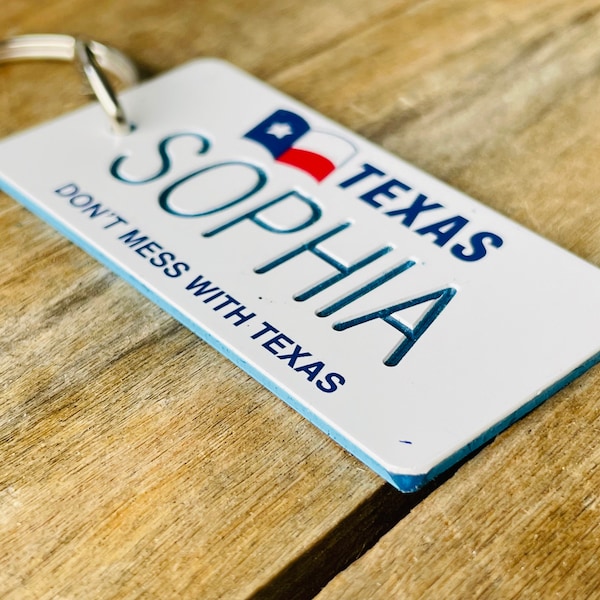 Personalized Engraved Texas State License Plate Replica Keychain - Key ring - Key Tag - Any Name Made to Order