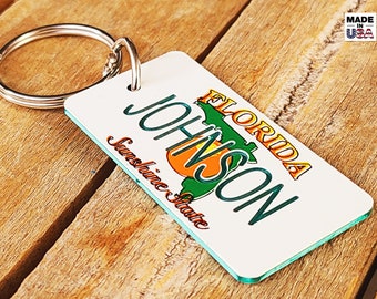 Personalized Engraved Florida Sunshine State License Plate Keychain - Key Ring - Tag - Any Name Made to Order