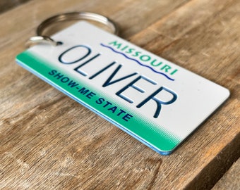 Personalized Missouri License Plate engraved Keychain - Show-me State - Key Ring - Key Tag - Any Name Made to Order