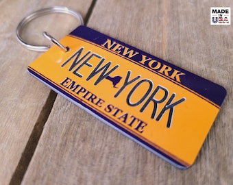 Personalized Engraved New York Empire State License Plate Keychain -Key Ring - Tag - Any Name Made to Order