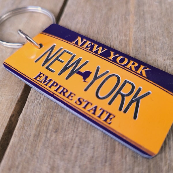 Personalized Engraved New York Empire State License Plate Keychain -Key Ring - Tag - Any Name Made to Order