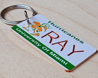 Personalized Engraved Miami Hurricanes Keychain - Key ring - Any Name Made to Order