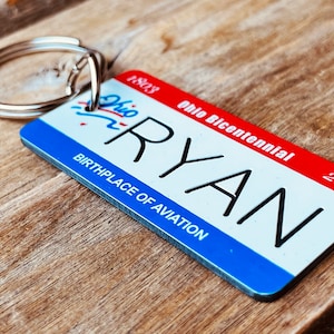Personalized Ohio Engraved License Plate Keychain - Key Ring - Key Tag - Any Name Made to Order