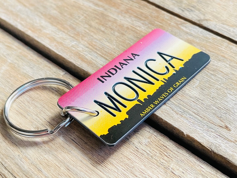 Amber Waves of Grain Personalized Indiana License Plate Engraved Keychain Any Name Made to Order Key ring Key Tag