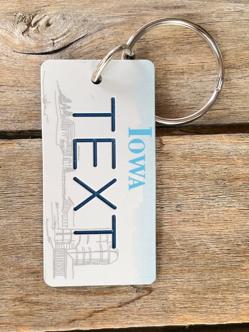 Personalized Iowa License Plate Engraved Keychain Key Tag Key Ring Any Name Made to Order