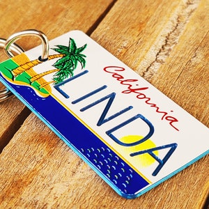 California Palm Tree Replica License Plate Keychain - Key Ring - Tag - Made to Order - Souvenir