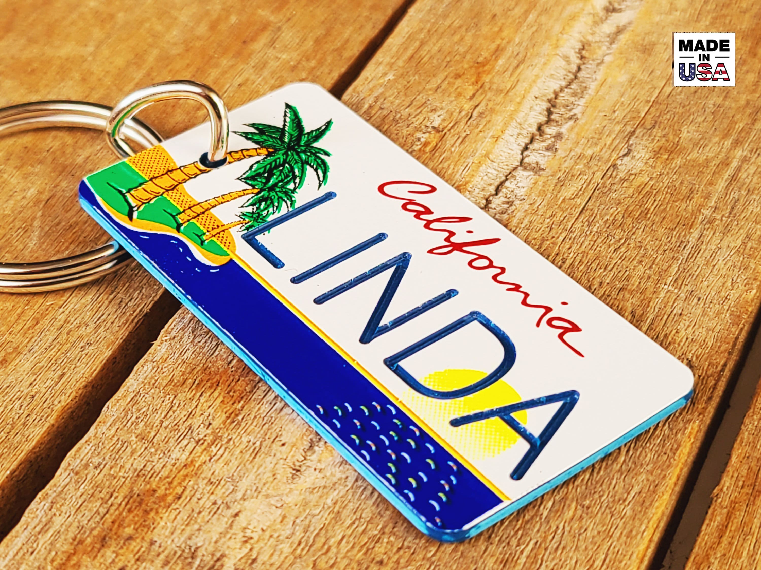 California Palm Tree Replica License Plate Keychain - Key Ring - Tag - Made to Order - Souvenir