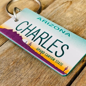 Personalized Arizona License Plate engraved Keychain - Key Ring - Tag - Any Name Made to Order