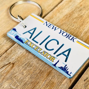 Personalized New York License Plate Engraved Keychain - Excelsior - Key Ring - Key Tag - Any Name Made to Order