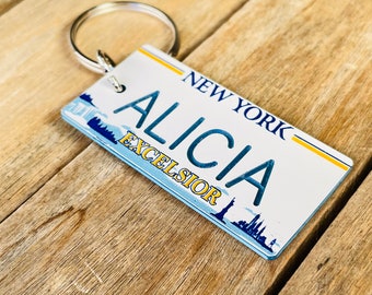 Personalized New York License Plate Engraved Keychain - Excelsior - Key Ring - Key Tag - Any Name Made to Order