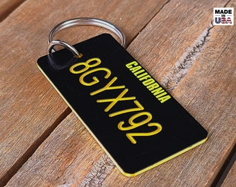 Personalized Engraved California Classic Replica License Plate Keychain - Key Ring - Tag - Any Nane Made to Order