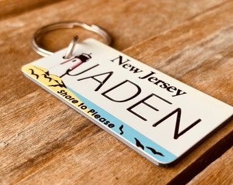 Personalized New Jersey License Plate Engraved Keychain - Key Ring - Key Tag - Any Name made to Order